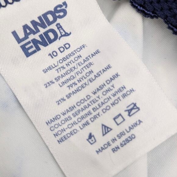 LANDS' END Size 10DD-Cup High Neck Modest Tankini NAVY/WHITE BIAS TIE DYE *NEW* - Picture 5 of 7